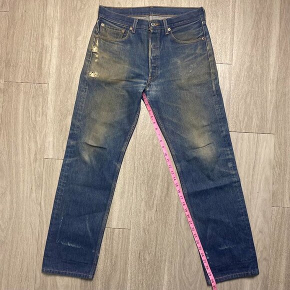 Men’s LEVI DENIM 501 STF Jeans 32x34 Straight Fit Distressed Vintage PRE OWNED - Picture 13 of 13